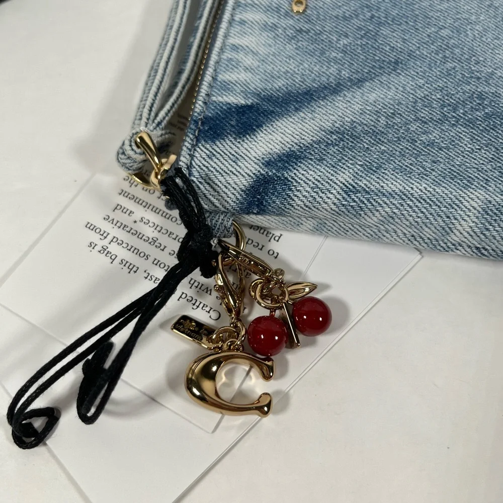 Coach Corner Zip Wristlet In Loved Denim With Charms NWT - Picture 3 of 9